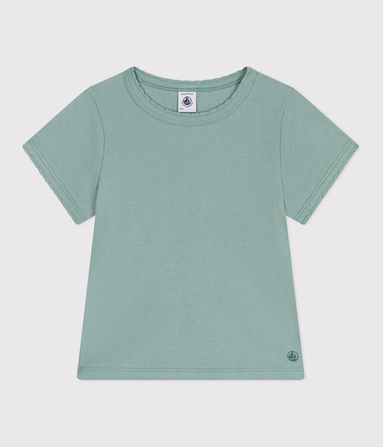 Camiseta infantil lisa de manga corta de algod&oacute;n verde