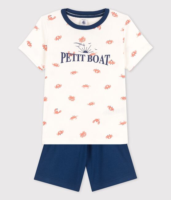 Pijama corto con cangrejos de algodón de niño blanco MARSHMALLOW/blanco MULTICO