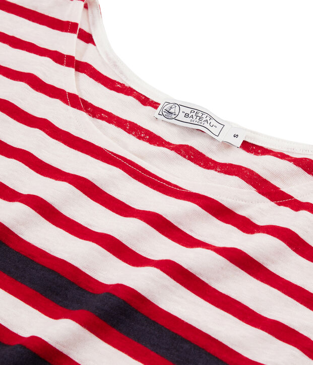 Camiseta de lino para mujer blanco/rojo/azul