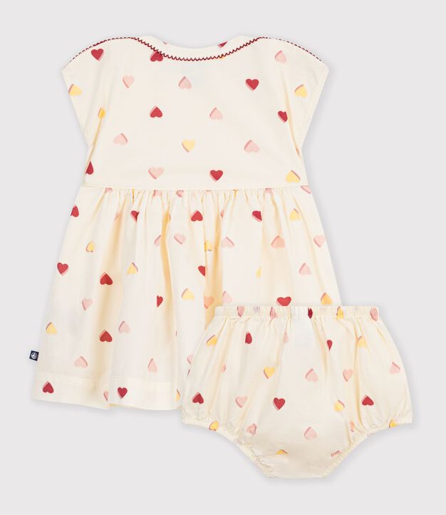 Vestido de algod&oacute;n de manga corta con estampado de corazones para beb&eacute; crudo/multicolor