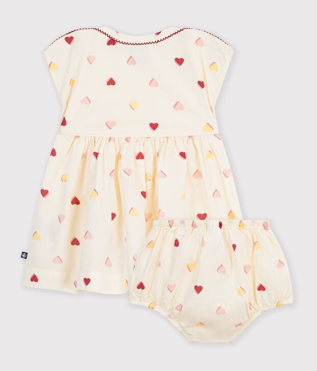 Vestido de algod&oacute;n de manga corta con estampado de corazones para beb&eacute; crudo/multicolor