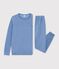 Pijama infantil liso de rizo de algod&oacute;n azul