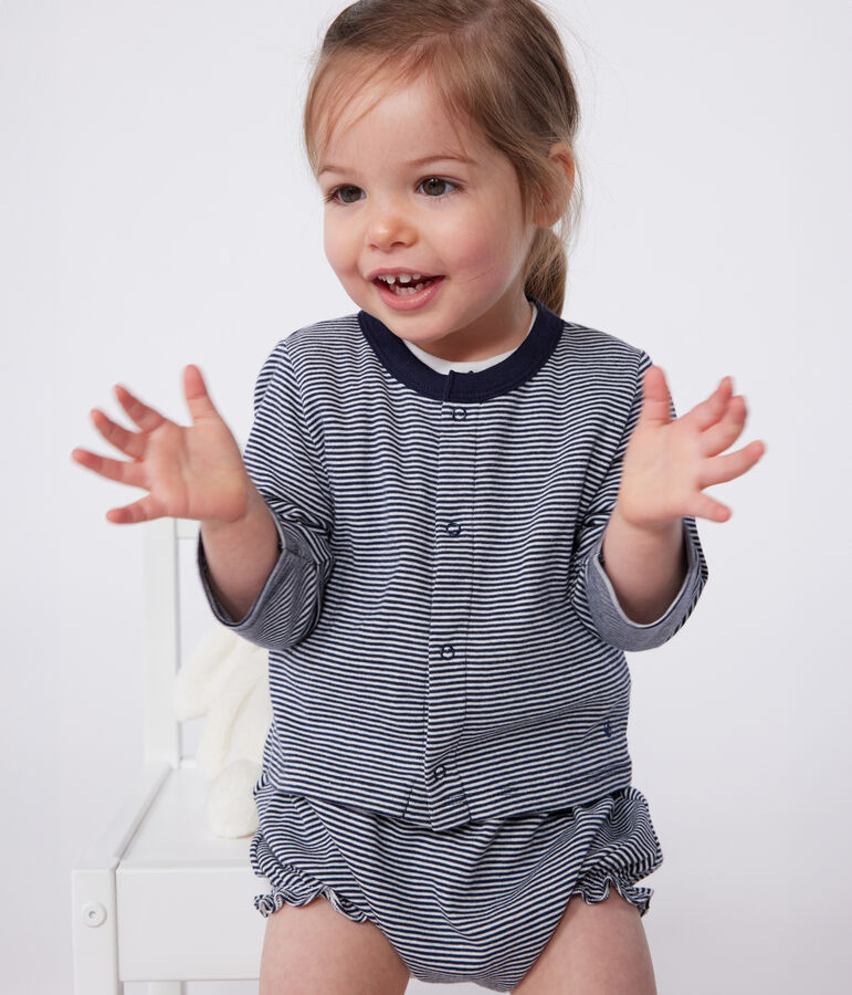 C&aacute;rdigan de tejido t&uacute;bico a rayas para beb&eacute; azul/blanco