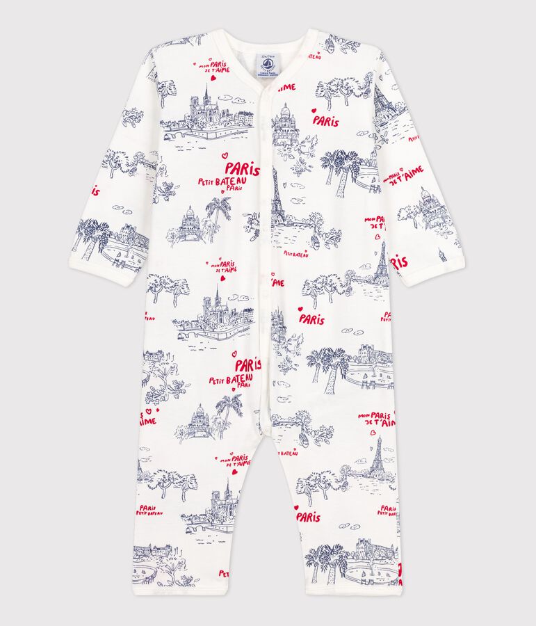 Pelele de algod&oacute;n sin pies con motivo de Par&iacute;s para beb&eacute; blanco/multicolor
