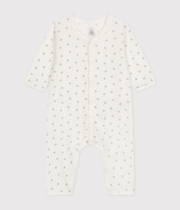 Pijama sin pies de algod&oacute;n para beb&eacute; blanco/verde