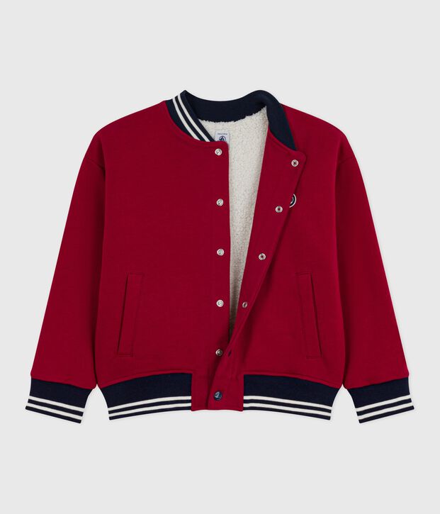Chaqueta teddy infantil lisa de algod&oacute;n y borreguito rojo