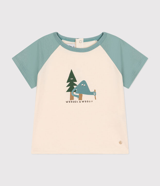 Camiseta de manga corta de punto fino para beb&eacute; crudo/verde