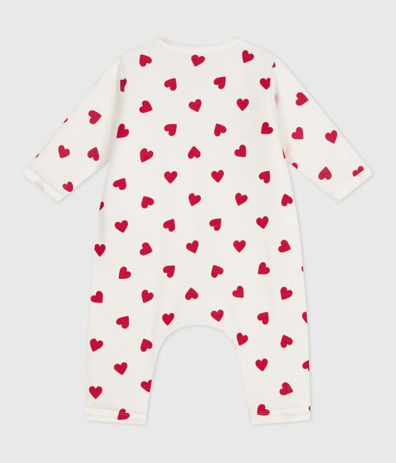 Mono de algodón enguatado con estampado de corazones para bebé blanco MARSHMALLOW/rojo TERKUIT