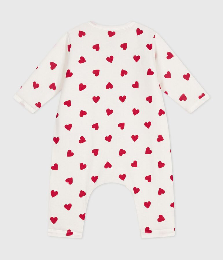 Mono de algod&oacute;n enguatado con estampado de corazones para beb&eacute; blanco/rojo