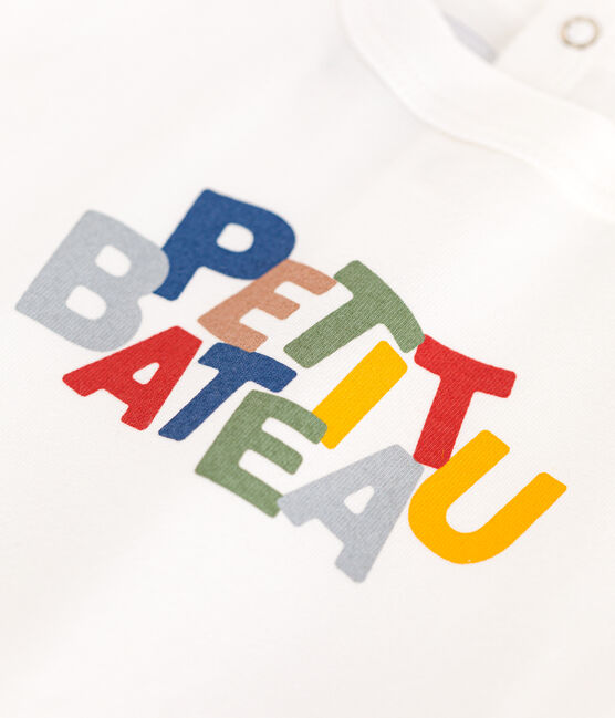 Camiseta de manga corta de punto fino para bebé blanco MARSHMALLOW