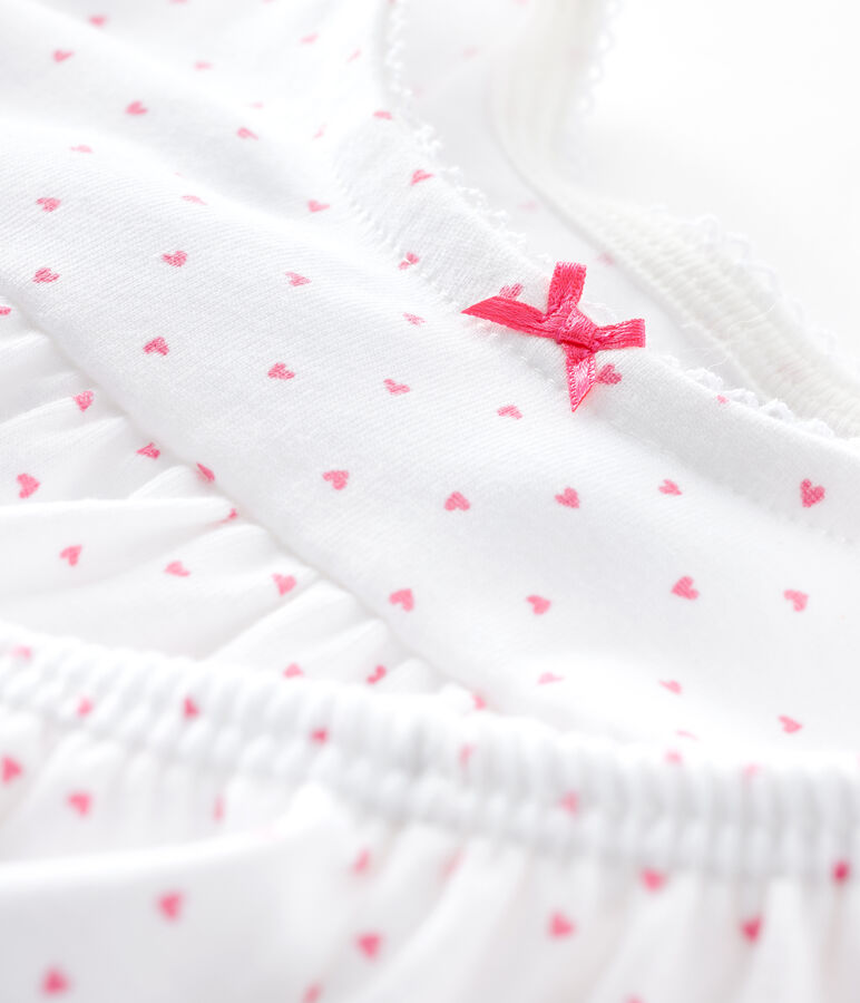 Pijama corto coraz&oacute;n rosa para ni&ntilde;a de canal&eacute; blanco/rosa