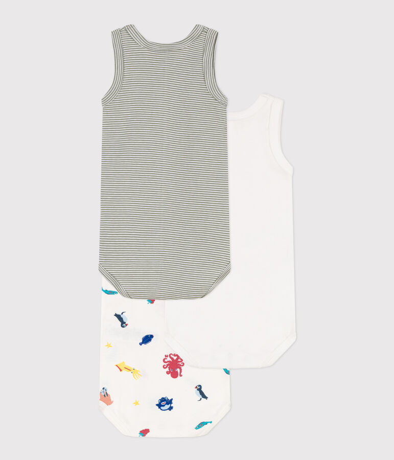 Juego de 3 bodis de tirantes de algod&oacute;n con animales marinos multicolor