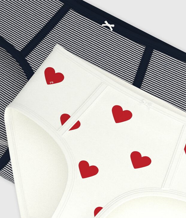 Juego de 2 braguitas de algod&oacute;n de talle alto con coraz&oacute;n y rayas para mujer multicolor
