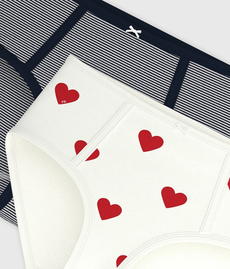 Juego de 2 braguitas de algod&oacute;n de talle alto con coraz&oacute;n y rayas para mujer multicolor