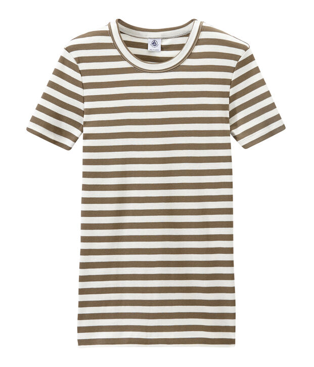 Camiseta de mujer en canal&eacute; original de rayas marron/blanco