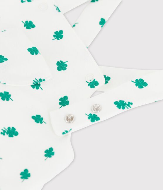 Peto corto con estampado vegetal de muletón ecológico de bebé blanco MARSHMALLOW/verde GAZON
