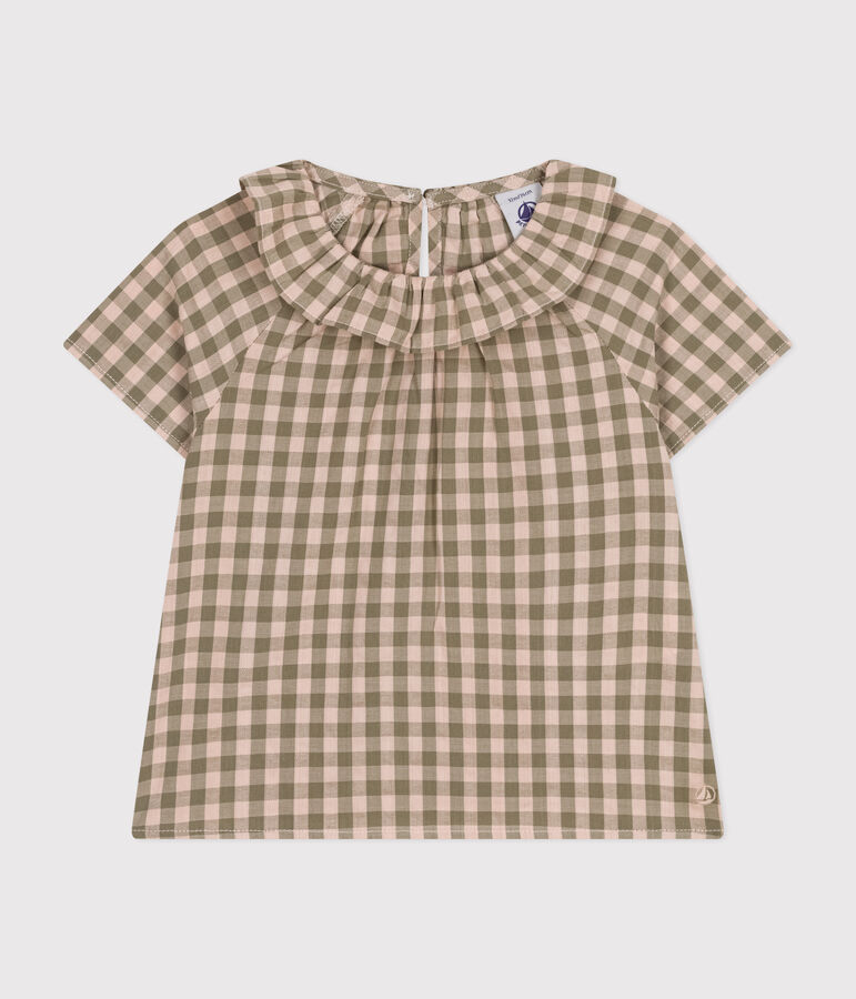 Blusa de manga corta de milrayas para beb&eacute; verde/rosa