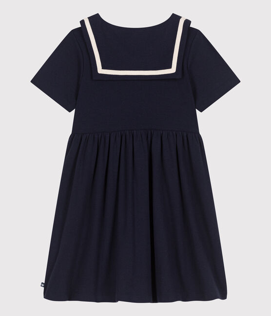 Vestido infantil liso de algodón de manga corta azul SMOKING