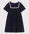 Vestido infantil liso de algodón de manga corta azul SMOKING