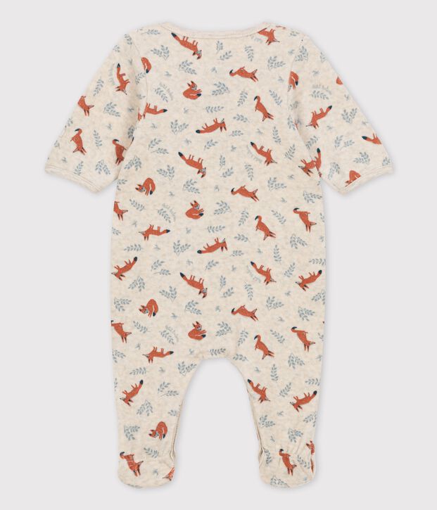 Pelele estampado de terciopelo org&aacute;nico para beb&eacute; beige/blanco