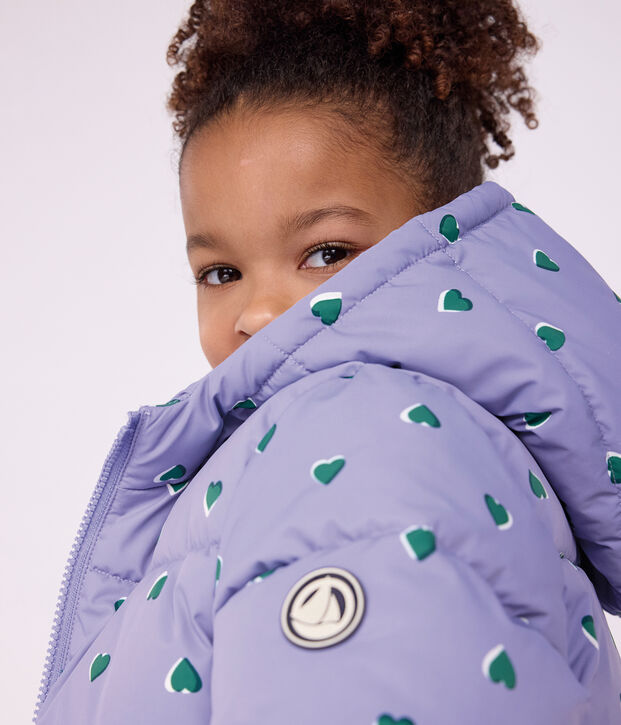 Plum&iacute;fero infantil con estampado de corazones violeta/multicolor