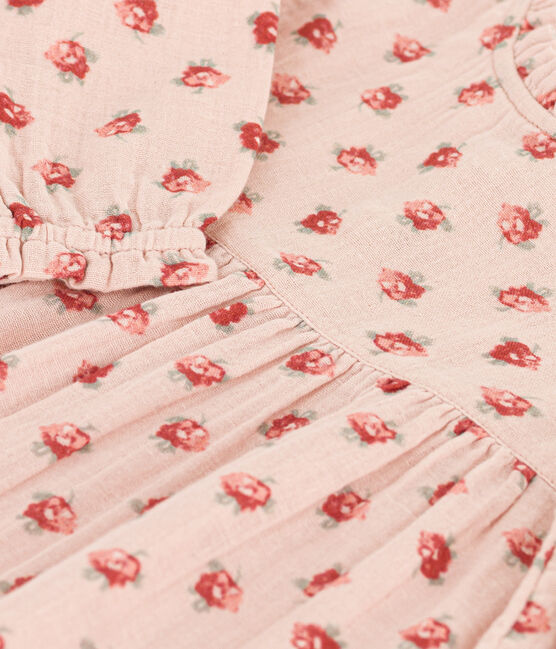 Vestido de gasa de algodón de manga larga para bebé rosa SALINE/blanco MULTICO