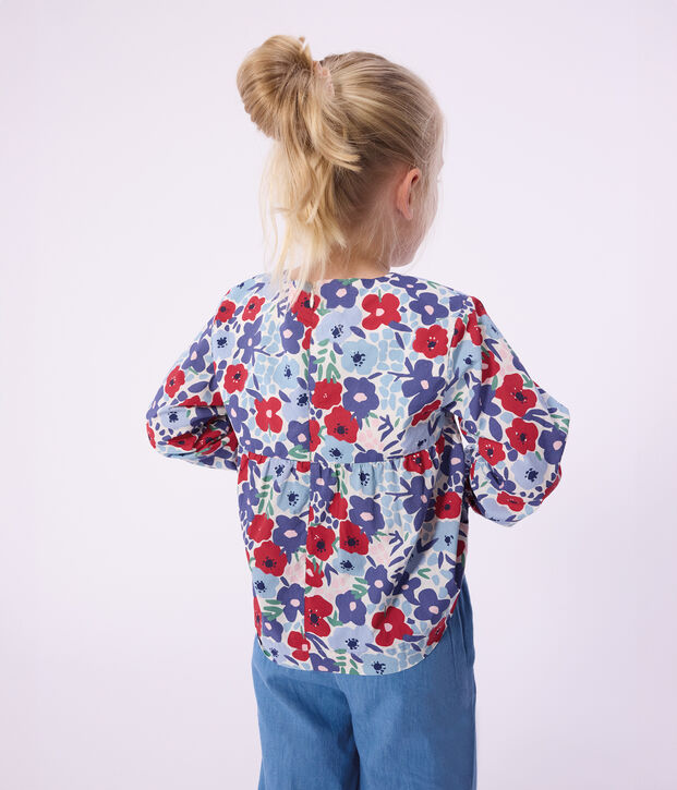 Blusa infantil de algod&oacute;n de manga larga con estampado de flores blanco/multicolor