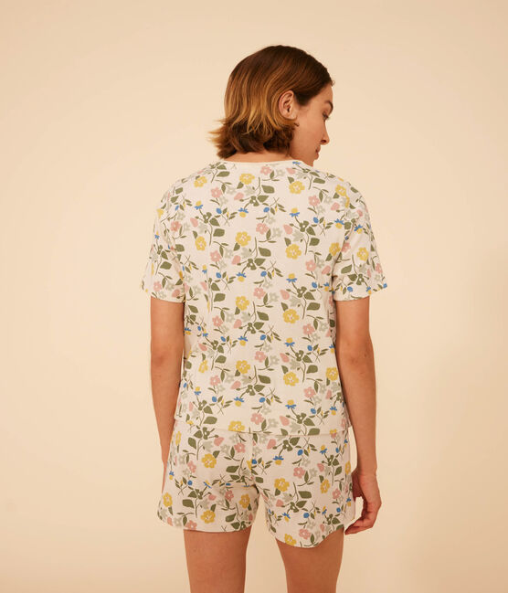 Pijama con pantalón corto y camiseta de algodón con motivo floral para mujer blanco AVALANCHE/ MULTICO