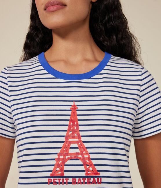 Camiseta Le Droit de algodón con cuello redondo para mujer blanco MARSHMALLOW/azul MEDIEVAL