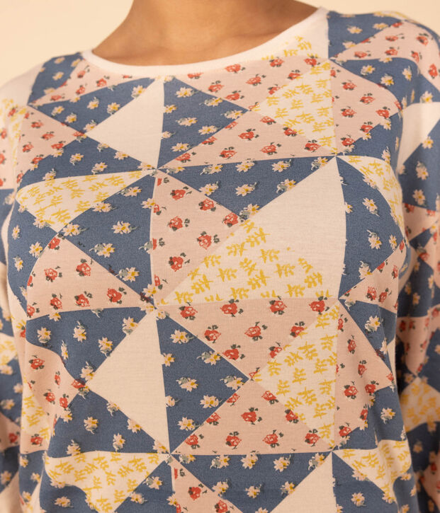 Pijama de algod&oacute;n patchwork para mujer crudo/multicolor