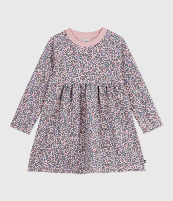 Vestido infantil de manga larga de algodón rosa JOLI/blanco MULTICO