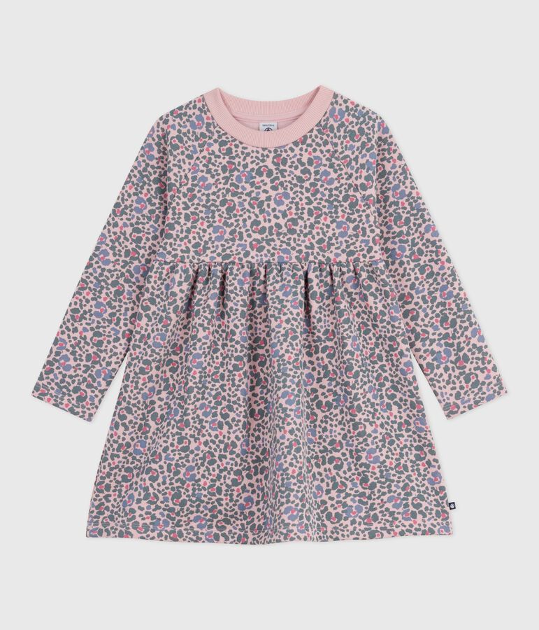 Vestido infantil de manga larga de algod&oacute;n rosa/multicolor