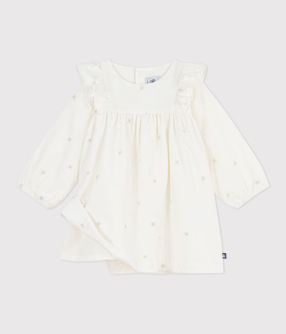Vestido liso de pana de manga larga para bebé crudo MILK/ ARGENT