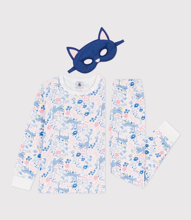 Pijama infantil tipo disfraz de algod&oacute;n con estampado de flores blanco/multicolor