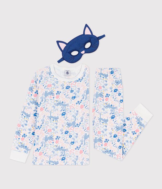 Pijama infantil tipo disfraz de algod&oacute;n con estampado de flores blanco/multicolor