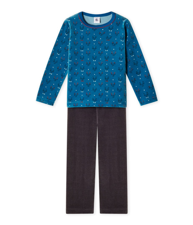 Pijama para ni&ntilde;o en terciopelo gris/verde/multicolor