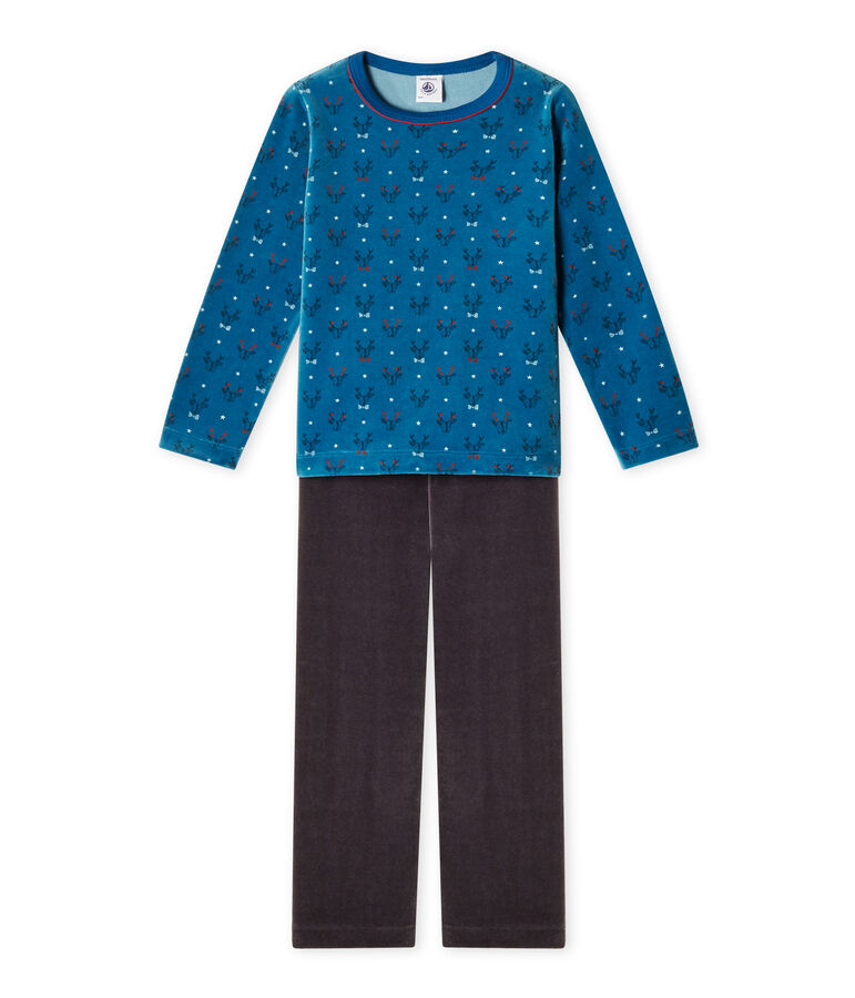 Pijama para ni&ntilde;o en terciopelo gris CAPECOD/azul CONTES/ MULTICO