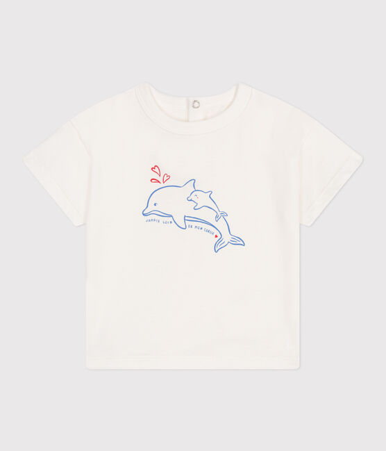 Camiseta lisa de manga corta de algodón para bebé blanco MARSHMALLOW
