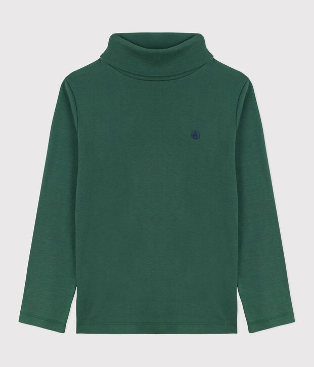 Camiseta infantil de cuello alto de algod&oacute;n verde
