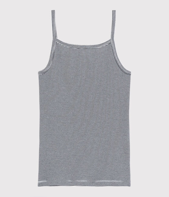 Camiseta de tirantes emblemática de algodón a rayas de mujer azul SMOKING/blanco MARSHMALLOW