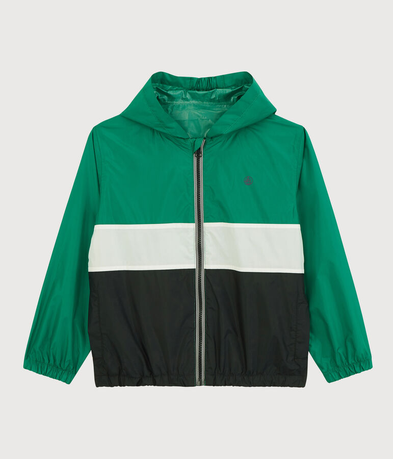 Cortavientos de poli&eacute;ster reciclado de ni&ntilde;o azul/verde