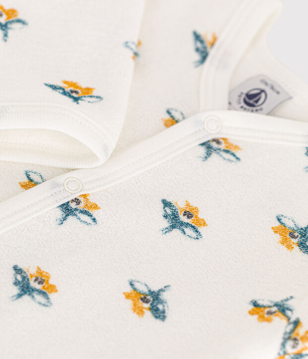 Pijama de felpa con flores para beb&eacute; blanco/multicolor