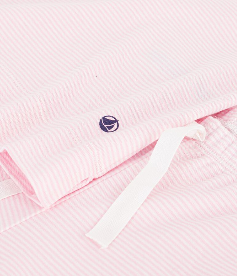 Pijama de algod&oacute;n a rayas de pernera ancha para mujer rosa/blanco
