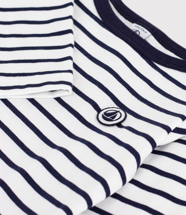 Camiseta marinera ic&oacute;nico para ni&ntilde;os de algod&oacute;n grueso blanco/azul
