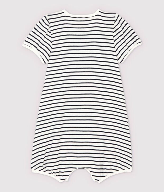 Mono corto de rayas con Je t'aime de beb&eacute; de algod&oacute;n biol&oacute;gico blanco/azul
