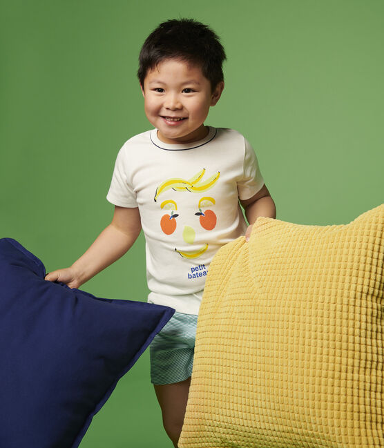Pijama corto con estampado de frutas de algodón de niño blanco MARSHMALLOW/blanco MULTICO