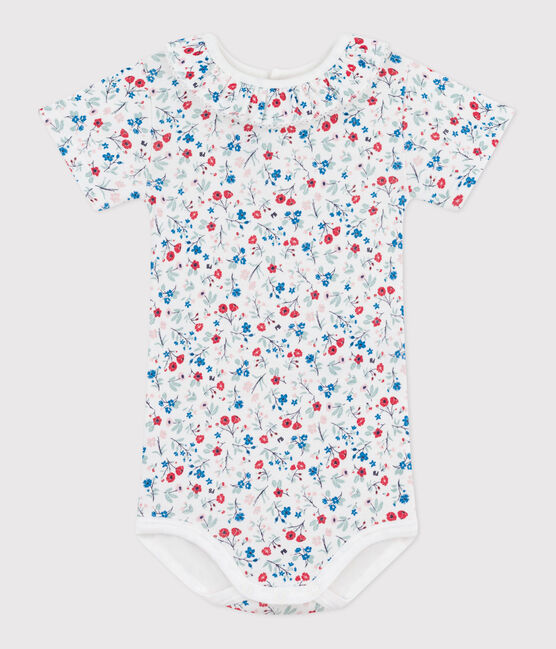 Body de algodón de manga corta con estampado de flores para bebé blanco MARSHMALLOW/blanco MULTICO