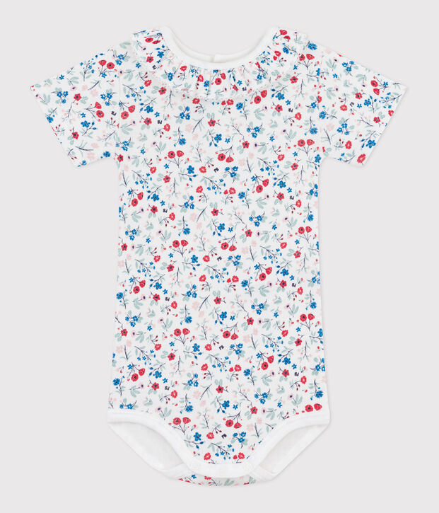 Body de algod&oacute;n de manga corta con estampado de flores para beb&eacute; blanco/multicolor