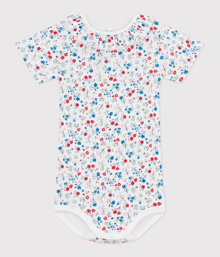 Body de algod&oacute;n de manga corta con estampado de flores para beb&eacute; blanco/multicolor