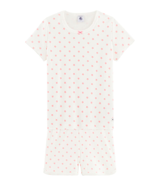 Pijama corto de canalé con estrellas de color rosa para niña blanco MARSHMALLOW/rosa GRETEL